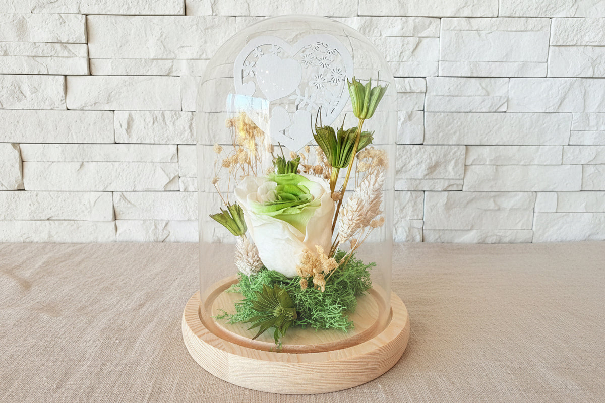 Cloche rose éternelle blanche & verte
