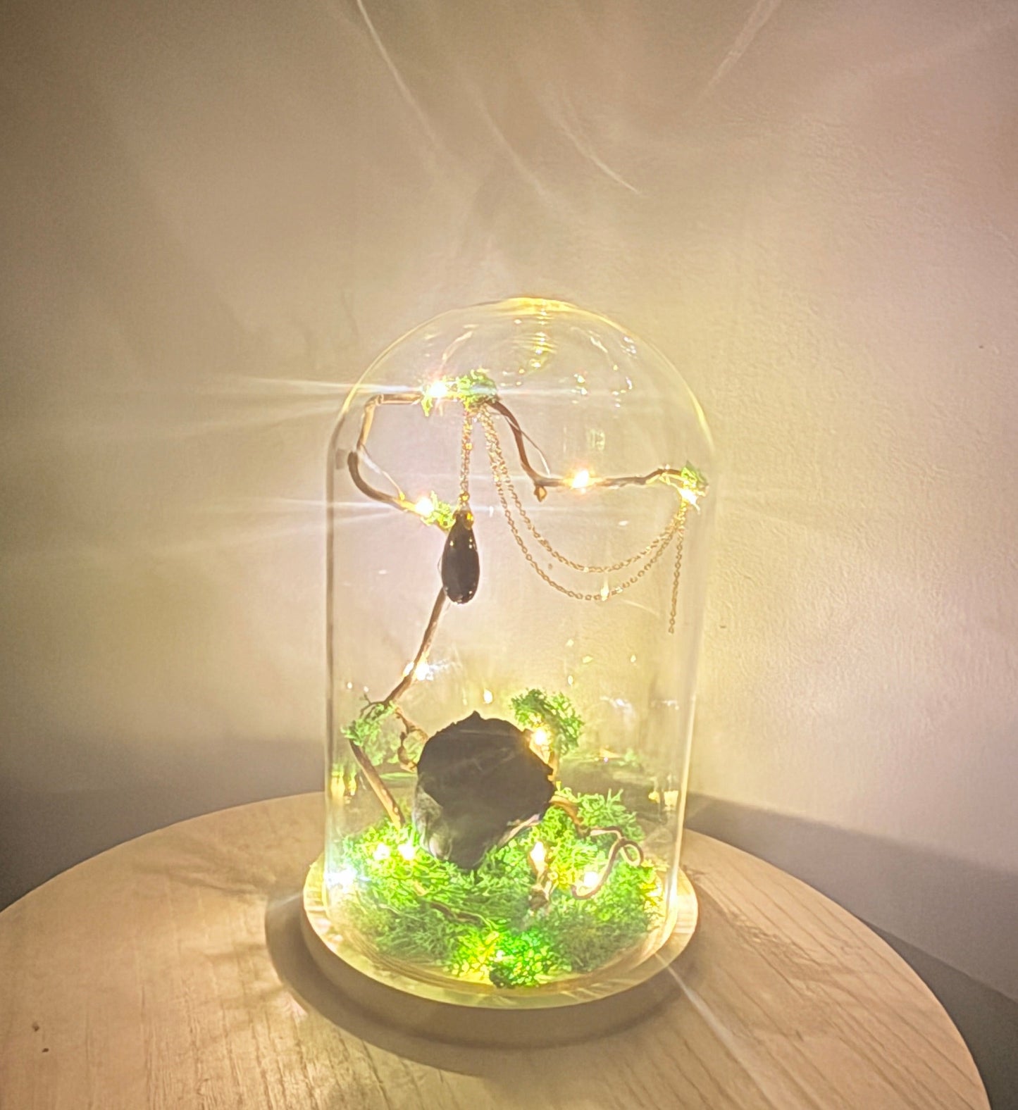 Cloche florale noire & Obsidienne naturelle