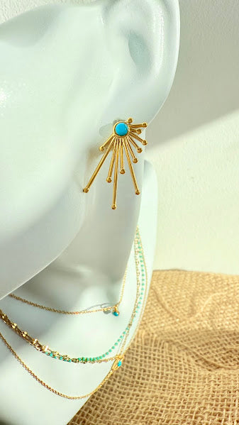 Boucles d’oreilles soleil doré et turquoise
