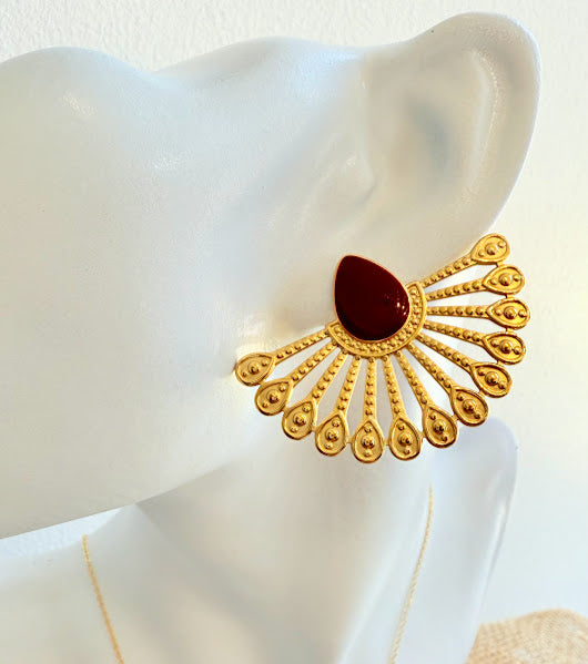 Boucles d’oreilles éventail doré et marron