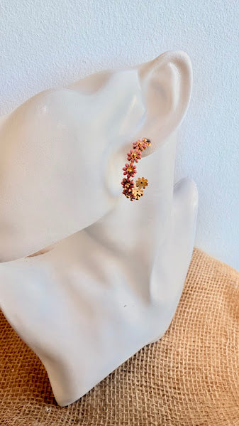 Boucles d’oreilles créoles fleurs roses