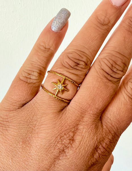 Bague étoile double anneau doré ou argenté