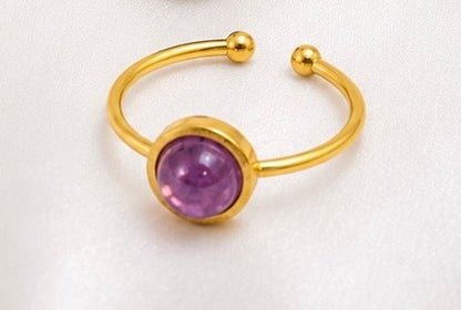 Bague ajustable dorée en pierre naturelle