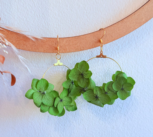 Boucles d’oreilles fleurs hortensias stabilisés