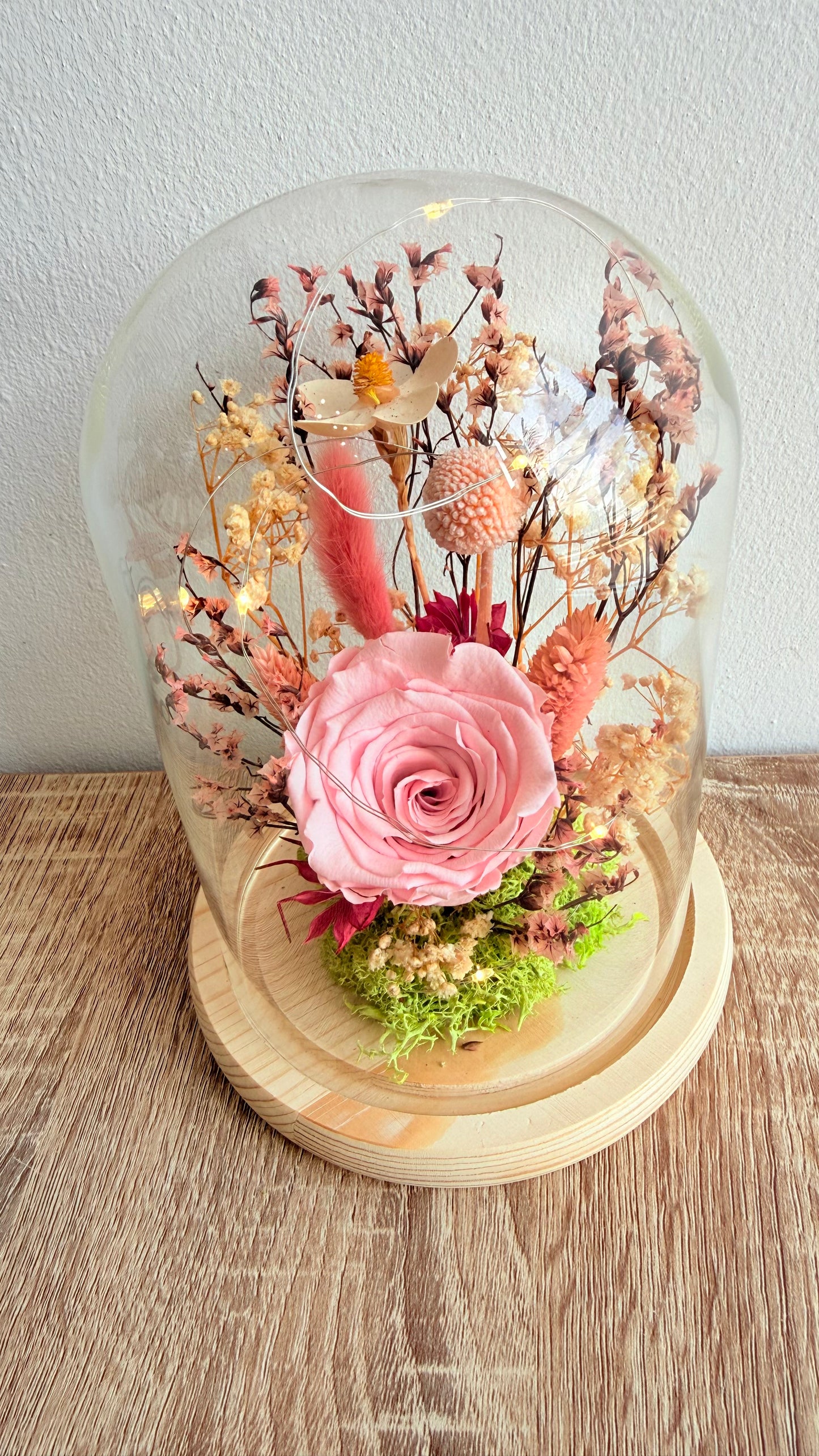 Cloche lumineuse Rose éternelle rose