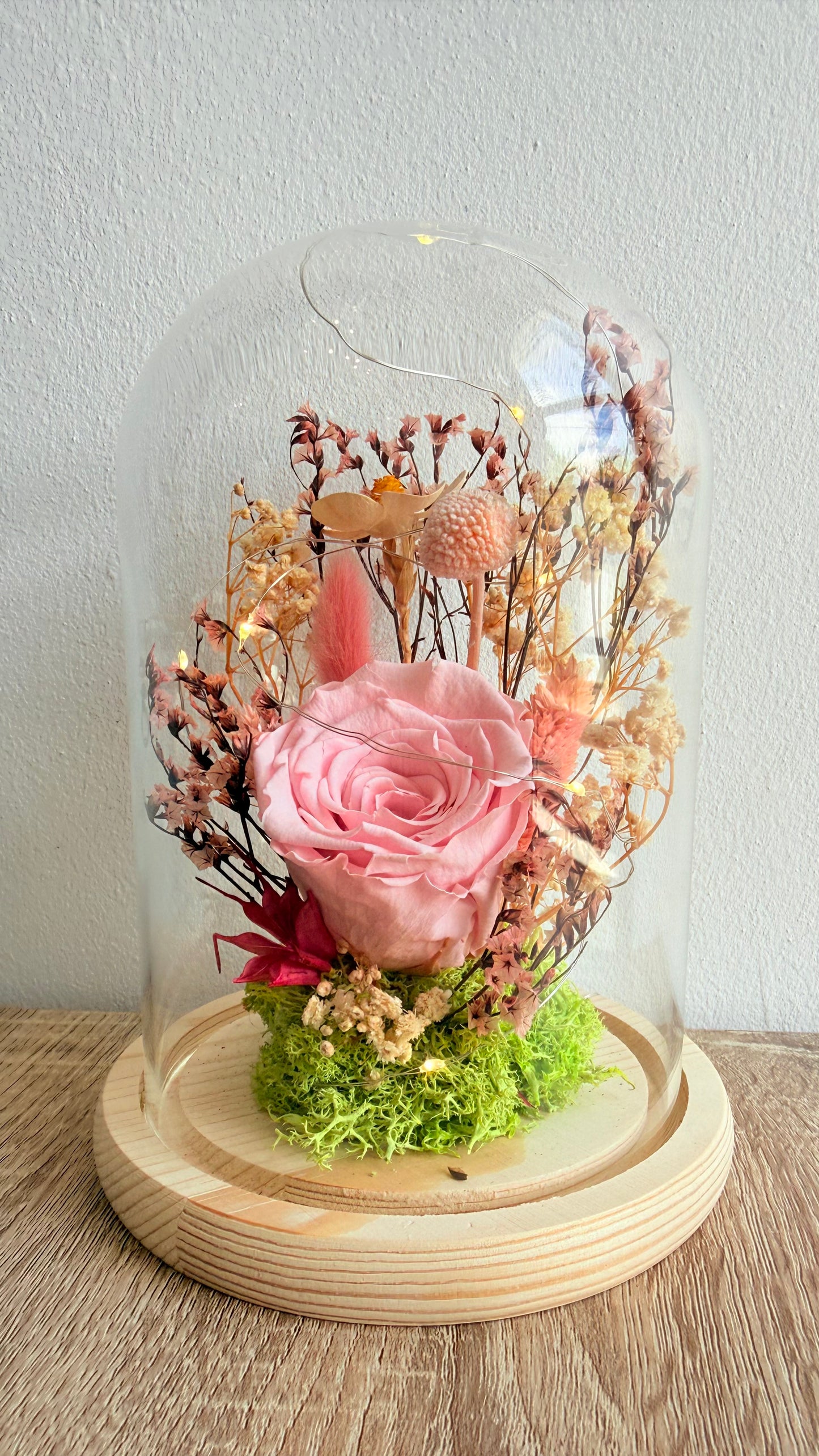 Cloche lumineuse Rose éternelle rose