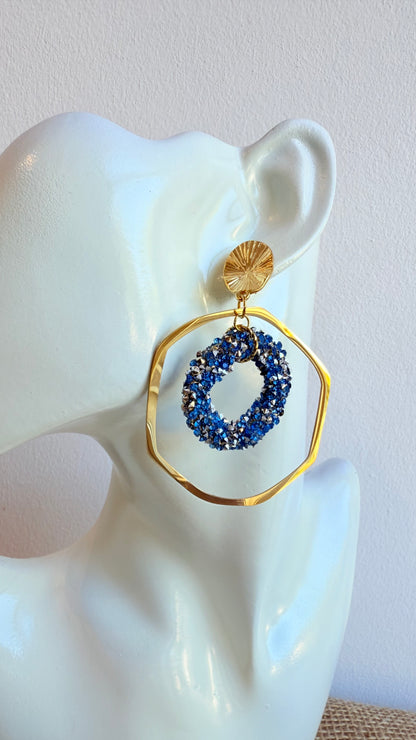 Boucles d'oreilles Strass bleu