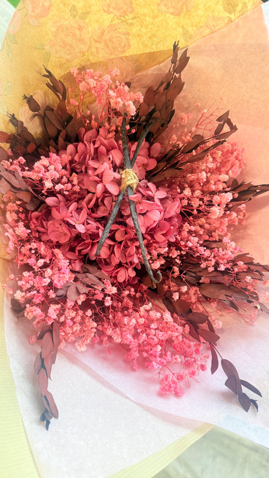 Bouquet Signature Vanillanne fleurs séchées pastel rose, lilas et jaune