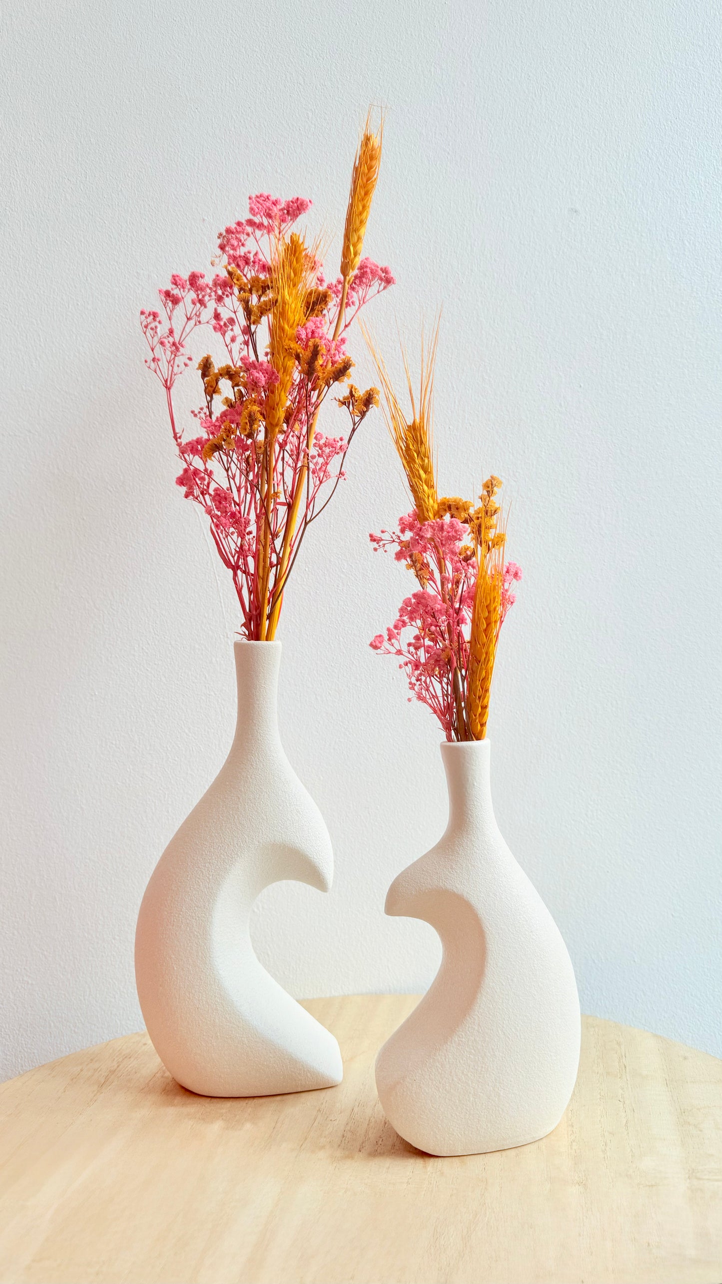 Duo de vases modernes avec fleurs séchées