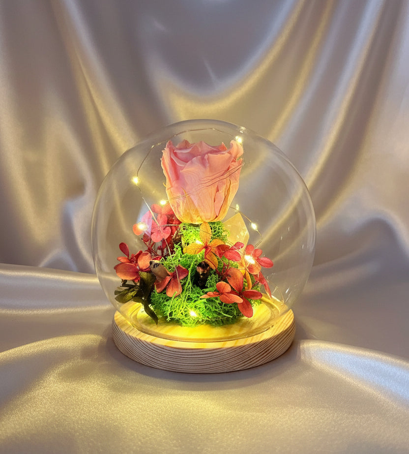Cloche florale – Rhodonite & Quartz rose