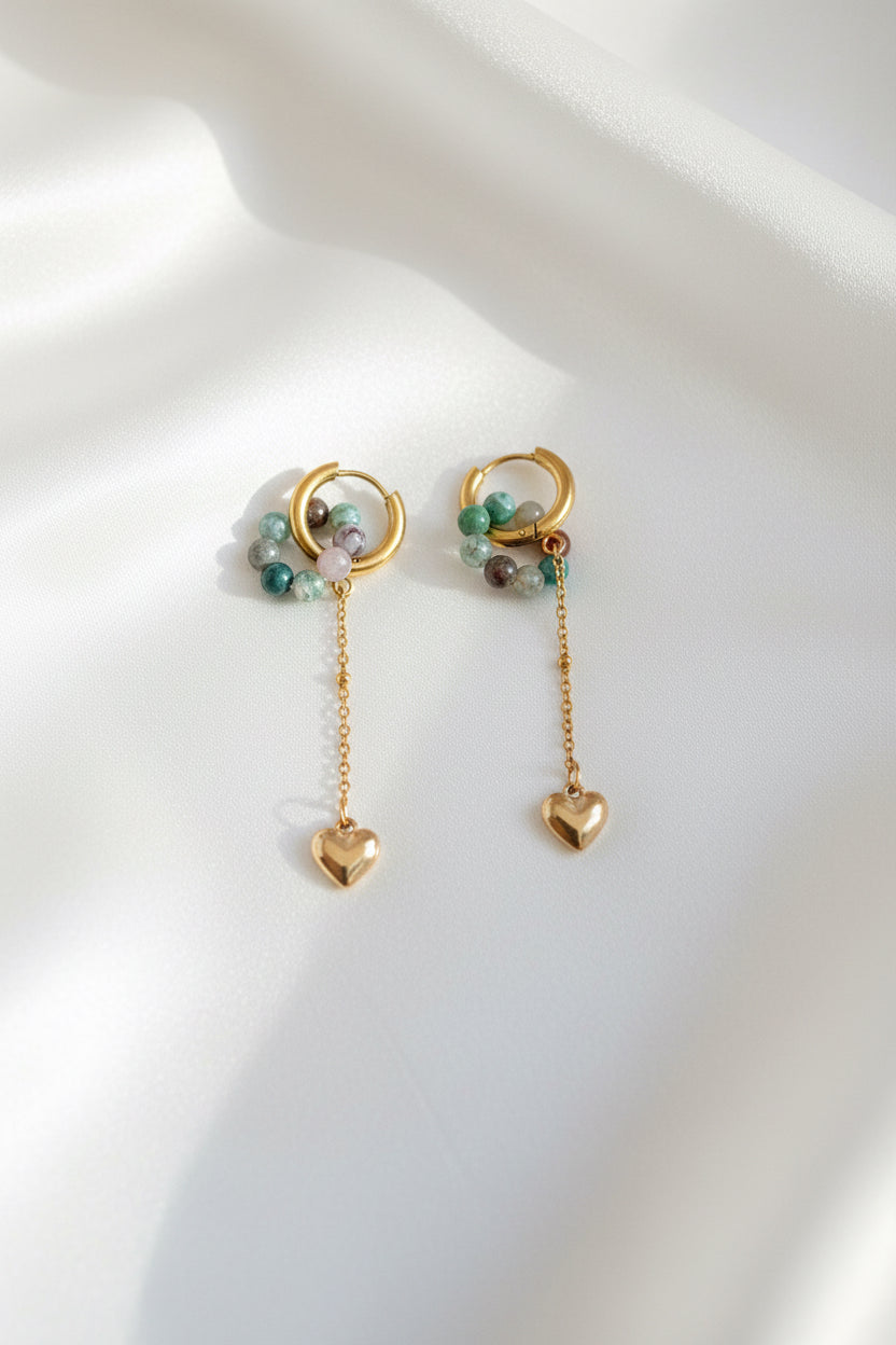 Boucles d’oreilles Agate indienne & cœur doré