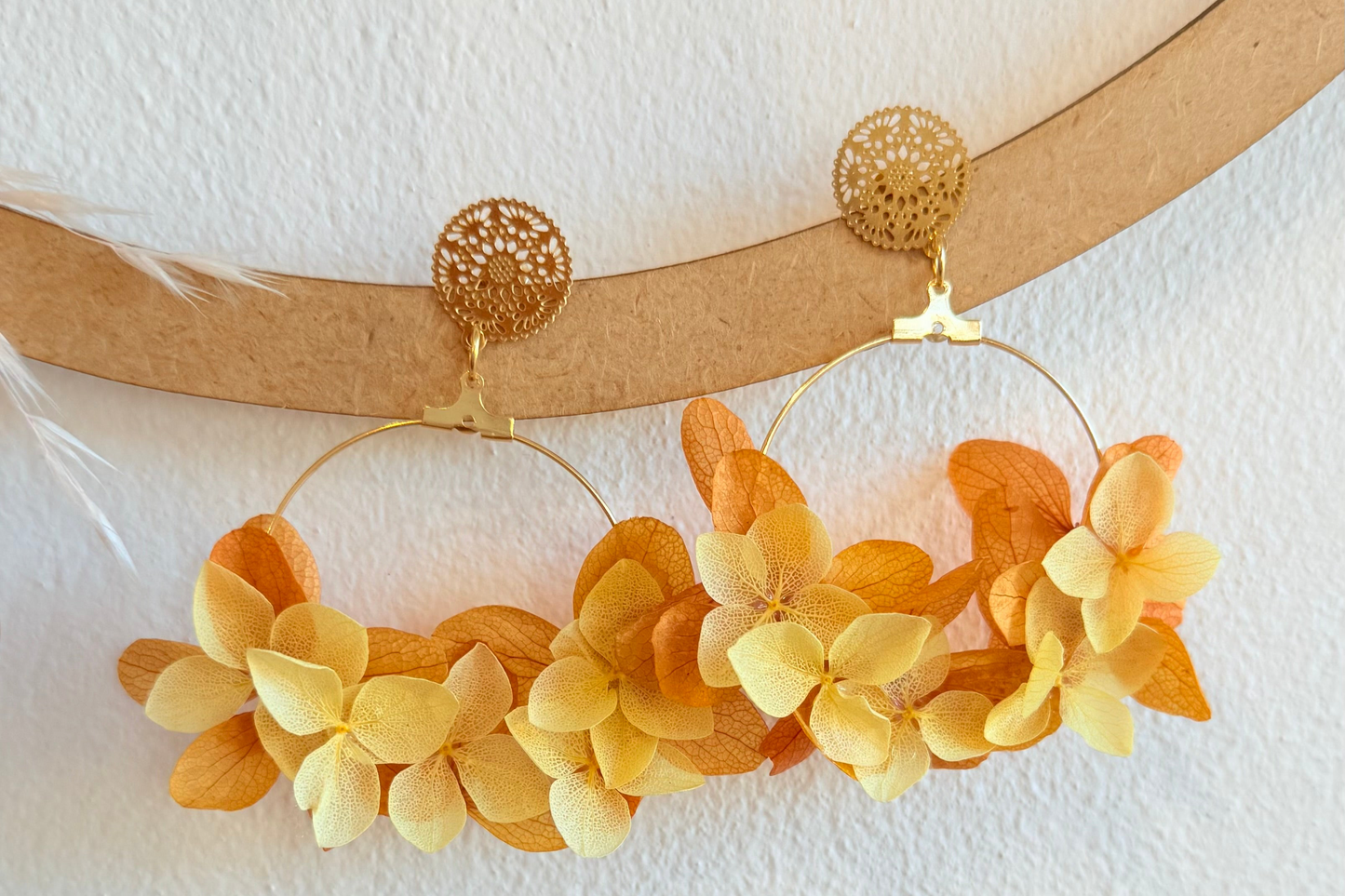 Boucles d’oreilles fleurs hortensias stabilisés