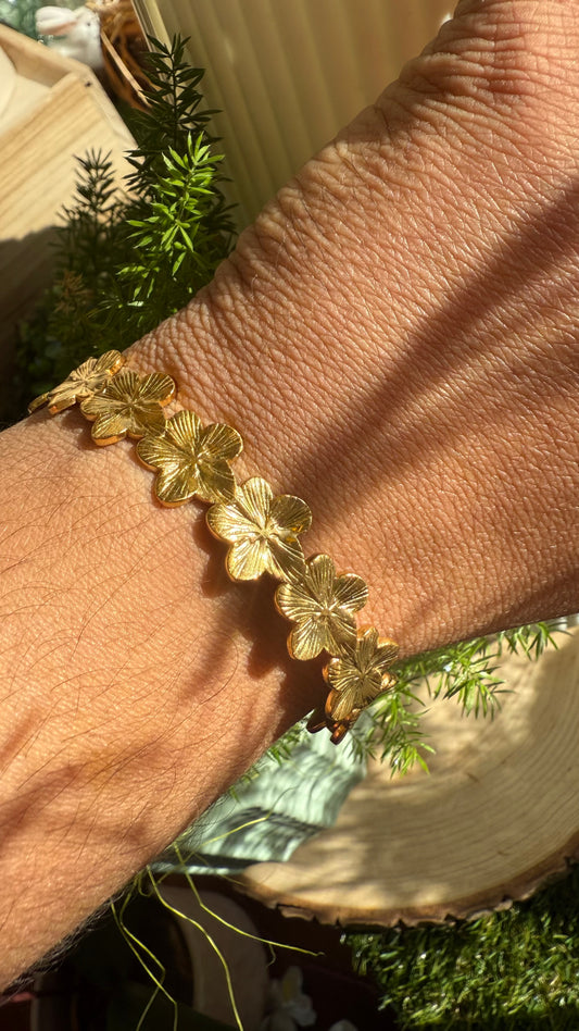 Bracelet fleurs dorées, acier inoxydable
