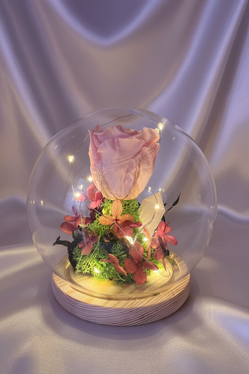 Cloche florale – Rhodonite & Quartz rose