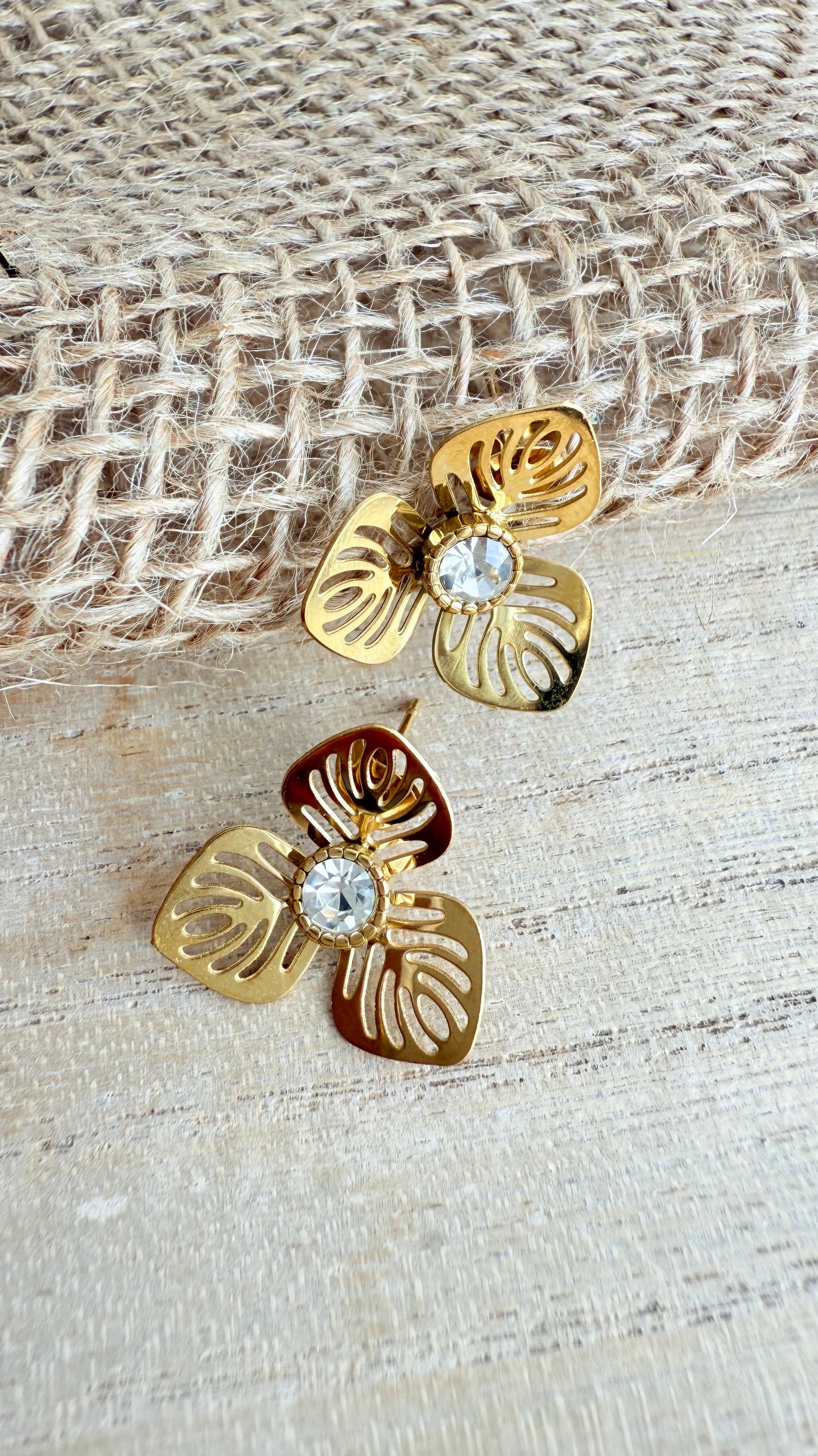 Boucles d’oreilles fleurs strass