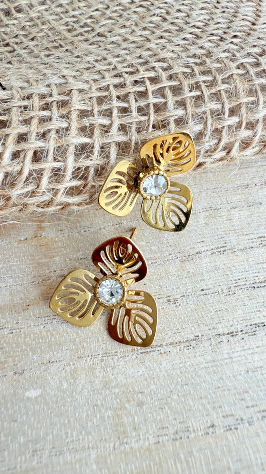 Boucles d’oreilles fleurs strass