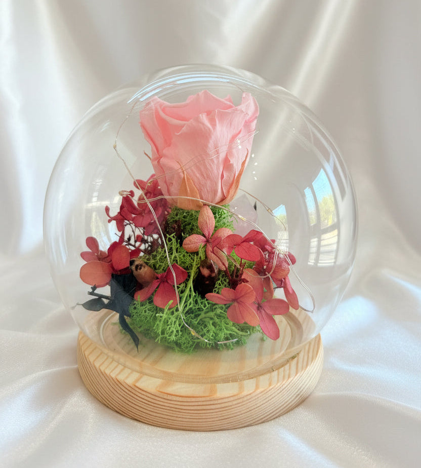 Cloche florale – Rhodonite & Quartz rose