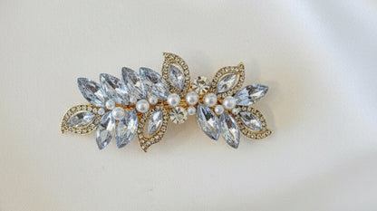 Barrette feuillage doré et perles nacrées