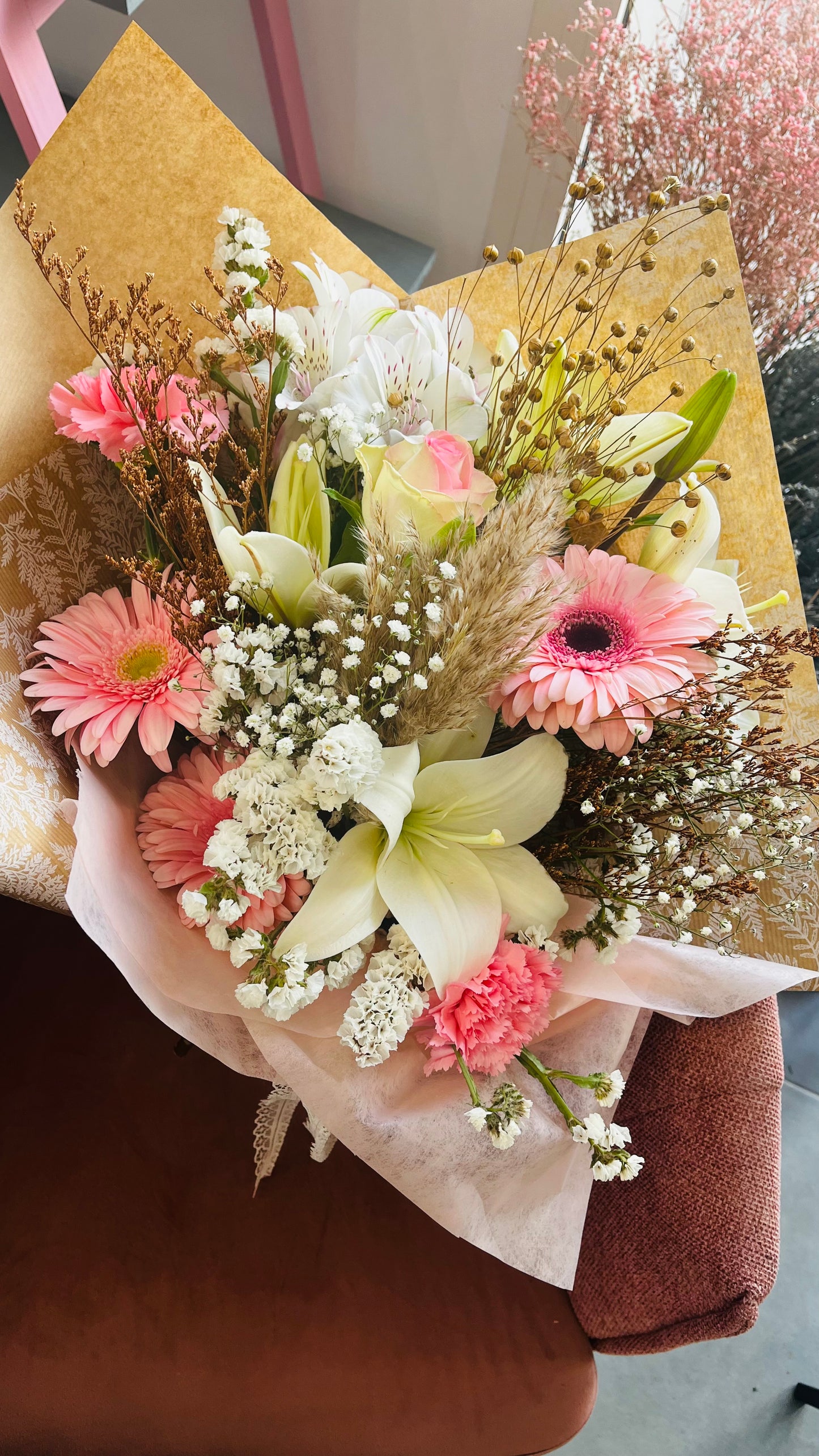 Bouquet déstructuré rose & blanc