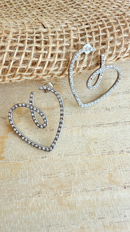 Boucles d’oreilles cœurs argentés strass