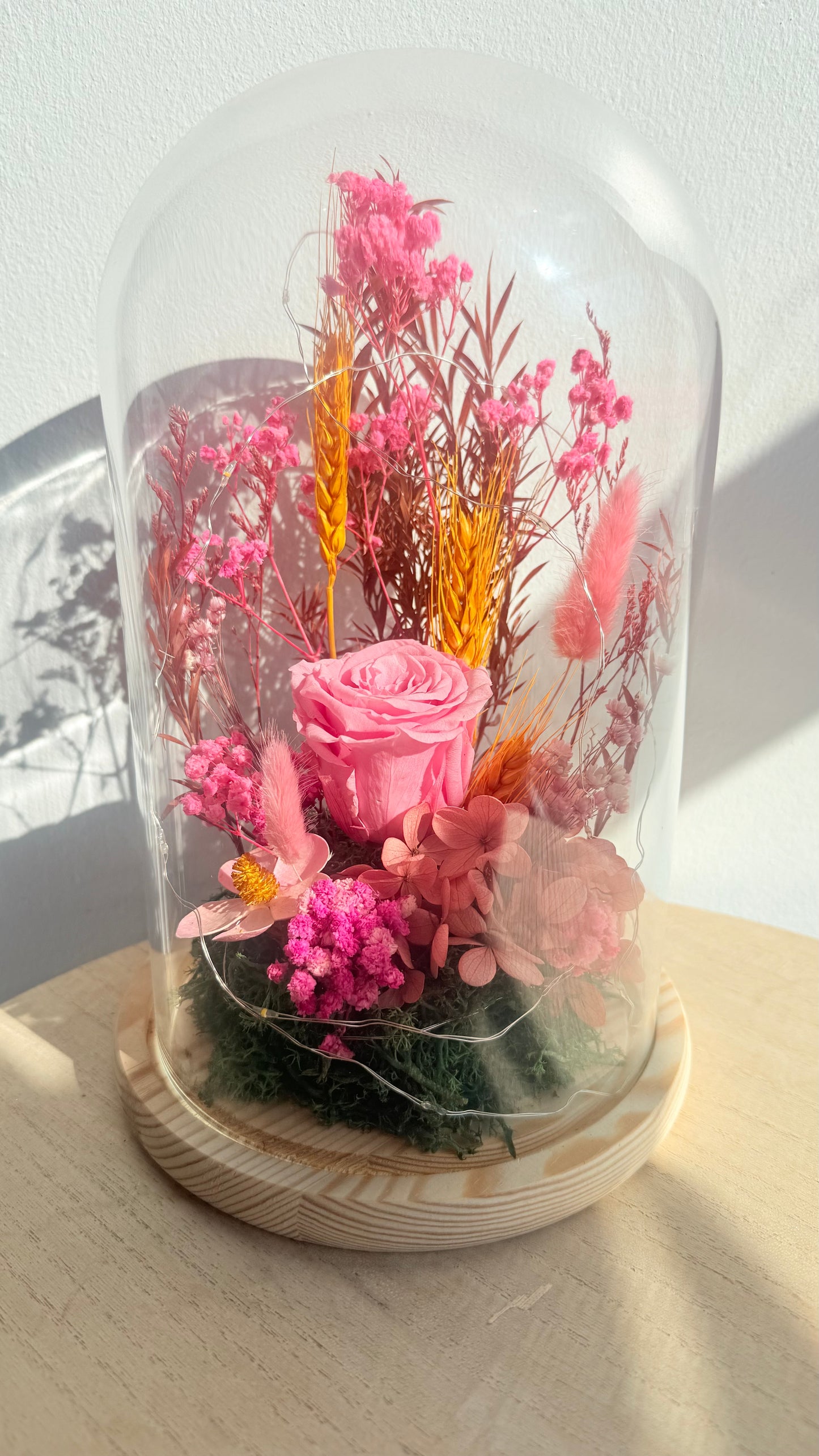 Maxi cloche lumineuse, Rose éternelle rose