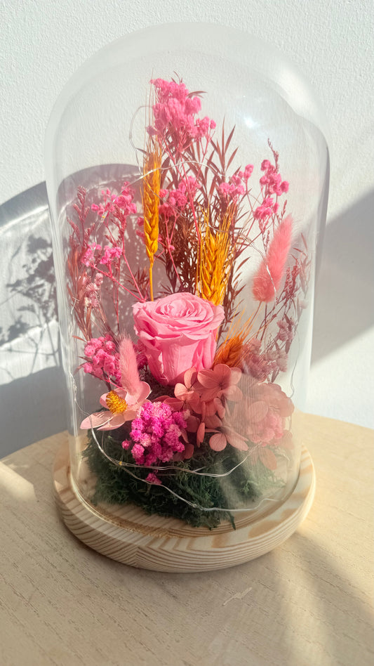 Maxi cloche lumineuse, Rose éternelle rose