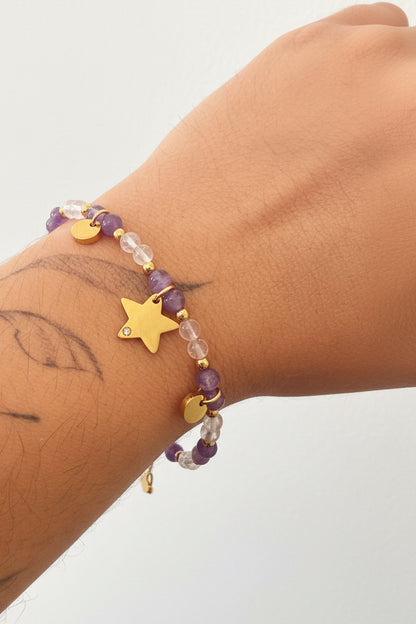 Bracelet Améthyste & Cristal de roche – Étoile dorée