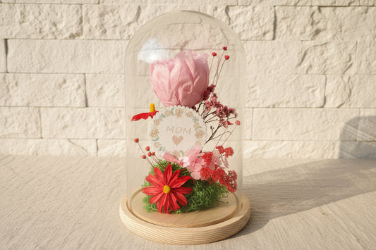 Maxi cloche « MOM » Pivoine stabilisée rose