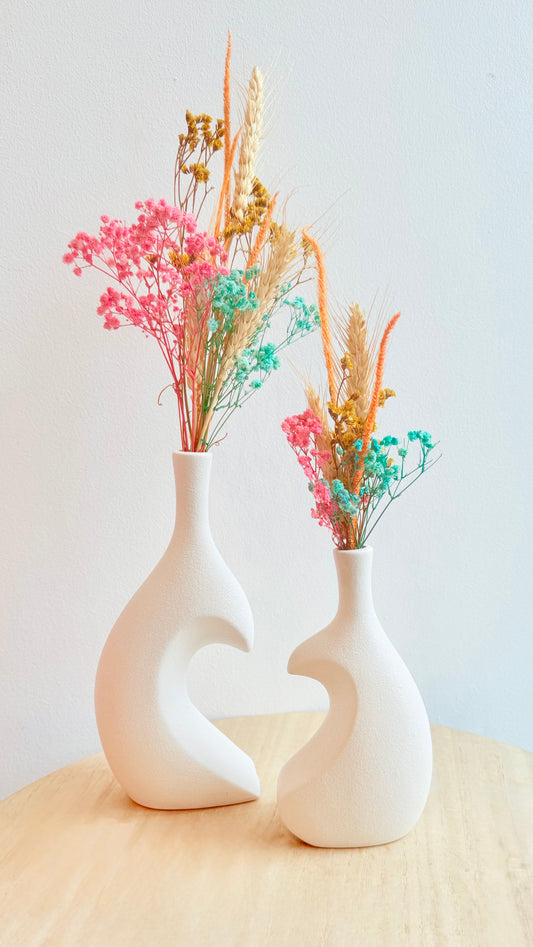 Duo de vases modernes avec fleurs séchées