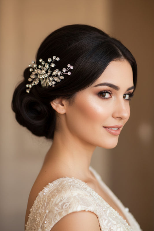 Peigne cheveux branches strass argenté