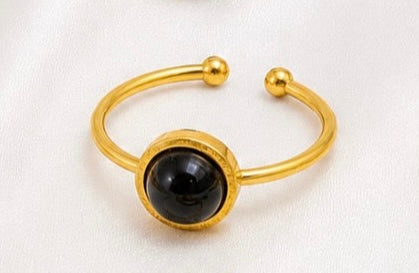 Bague ajustable dorée en pierre naturelle