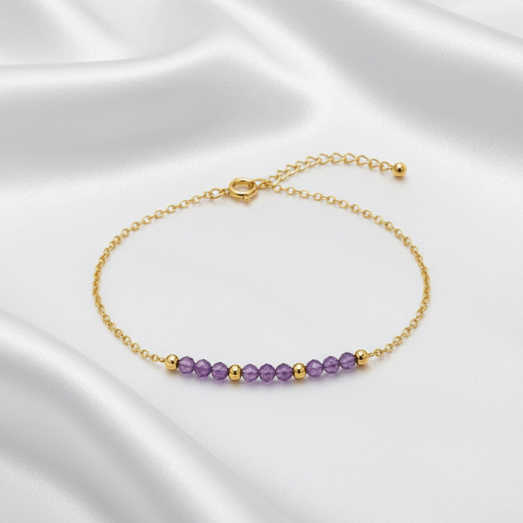 Bracelet Améthyste – Perles facettées & doré