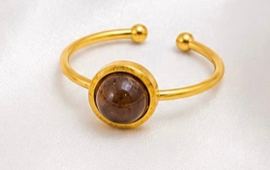 Bague ajustable dorée en pierre naturelle