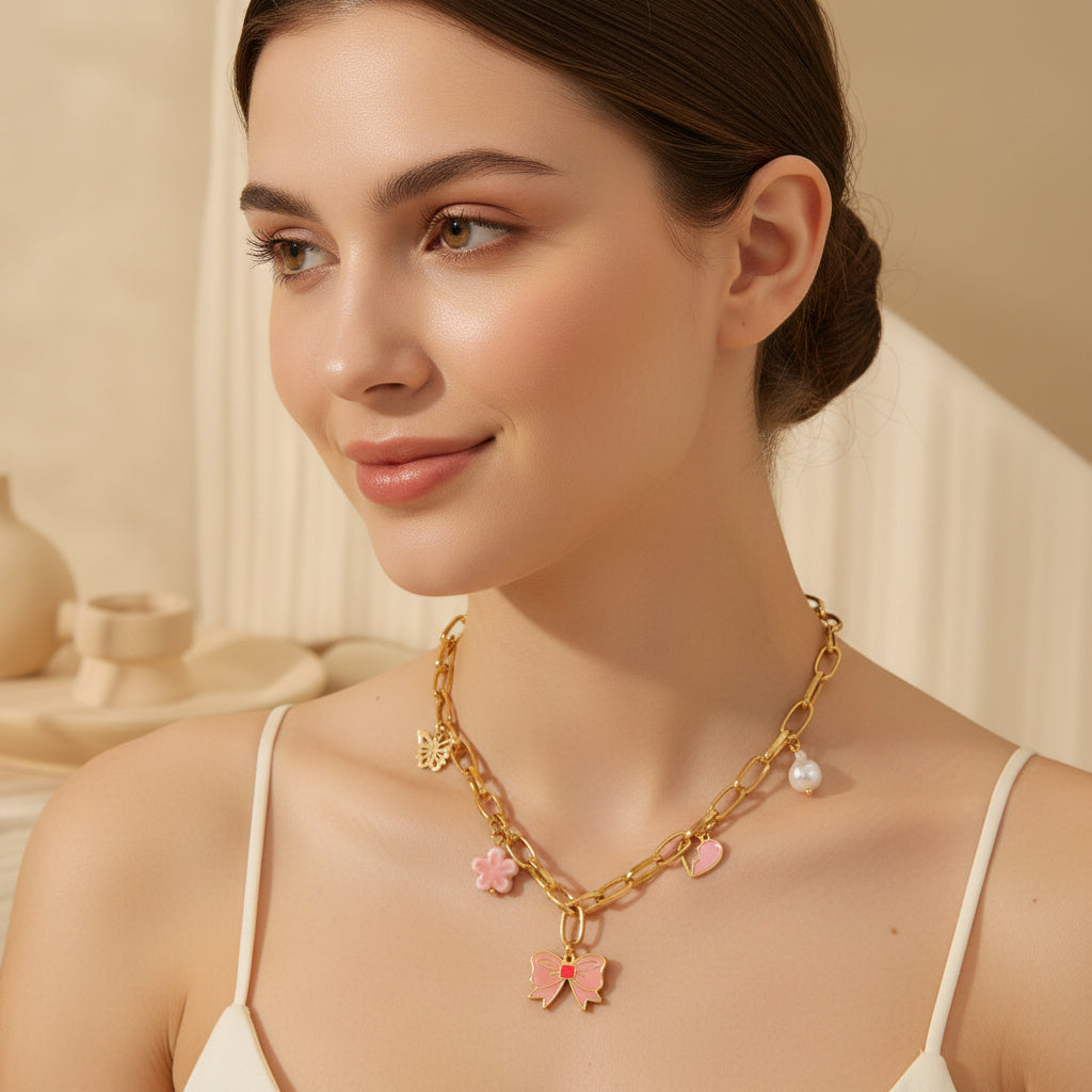 Collier à charms roses