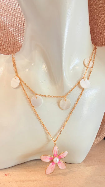 Collier double chaîne floral