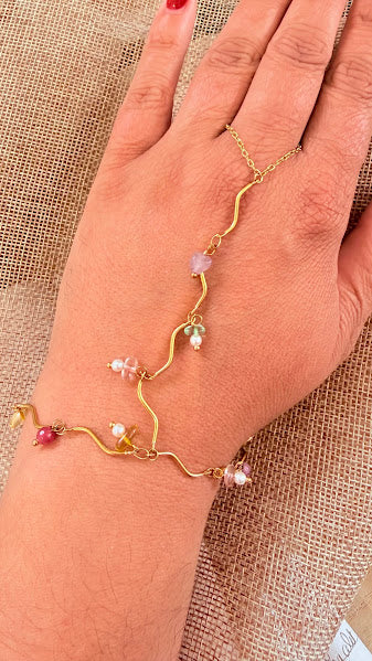 Chaîne de main doré vague & perles colorées