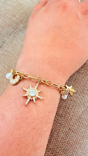 Bracelet breloque astres et cœurs