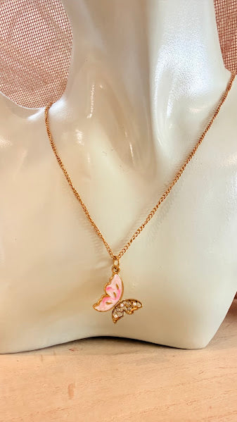 Collier Papillon rose & strass