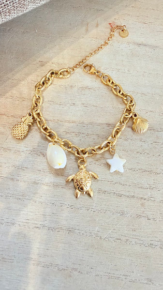 Bracelet breloque doré tortue