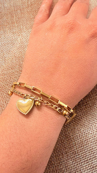 Bracelet double chaîne pendentif cœur