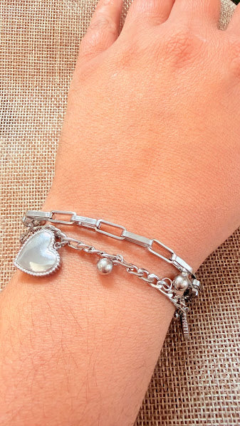 Bracelet double chaîne pendentif cœur