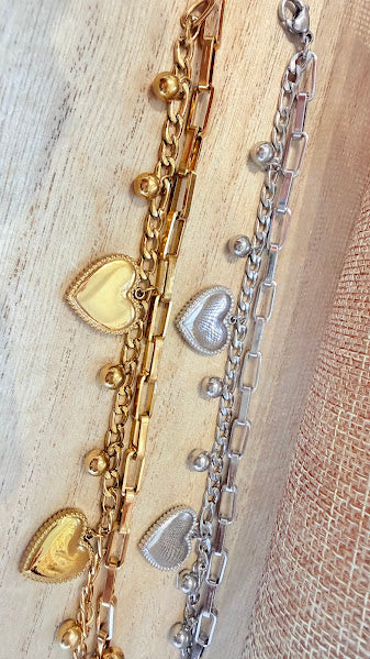 Bracelet double chaîne pendentif cœur