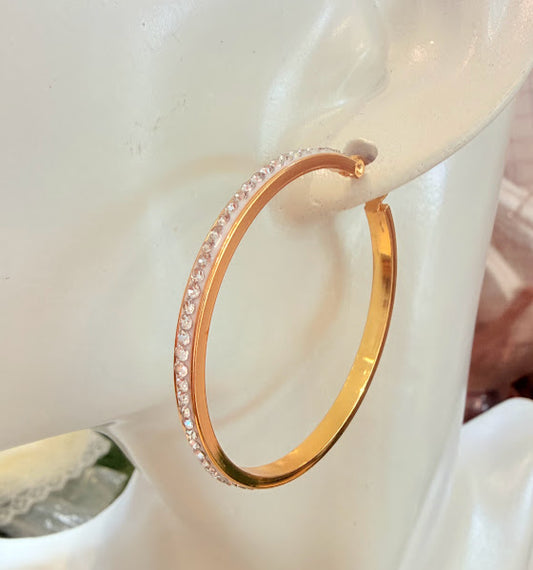 Créoles dorées inoxydables avec strass