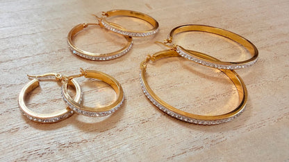 Créoles dorées inoxydables avec strass