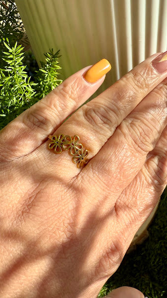 Bague acier inoxydable 3 fleurs