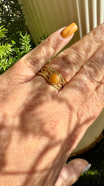 Bague perle ronde orange