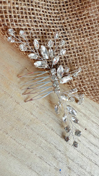 Peigne cheveux branches strass argenté