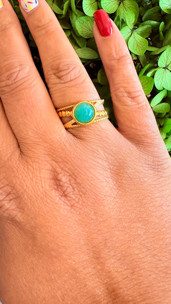 Bague ajustable perle ronde colorée