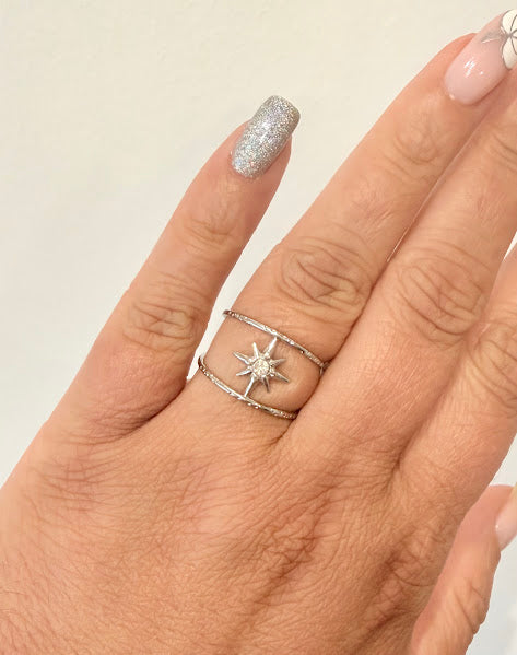 Bague étoile double anneau doré ou argenté